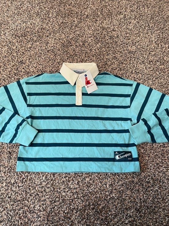 Champion Tops - Champion Point Cropped Rugby Tee Milky Way Stripe Blue Collared Var Sizes NWT